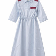 Cotton Shirt Dress with Toggles and Knit Insert Details
