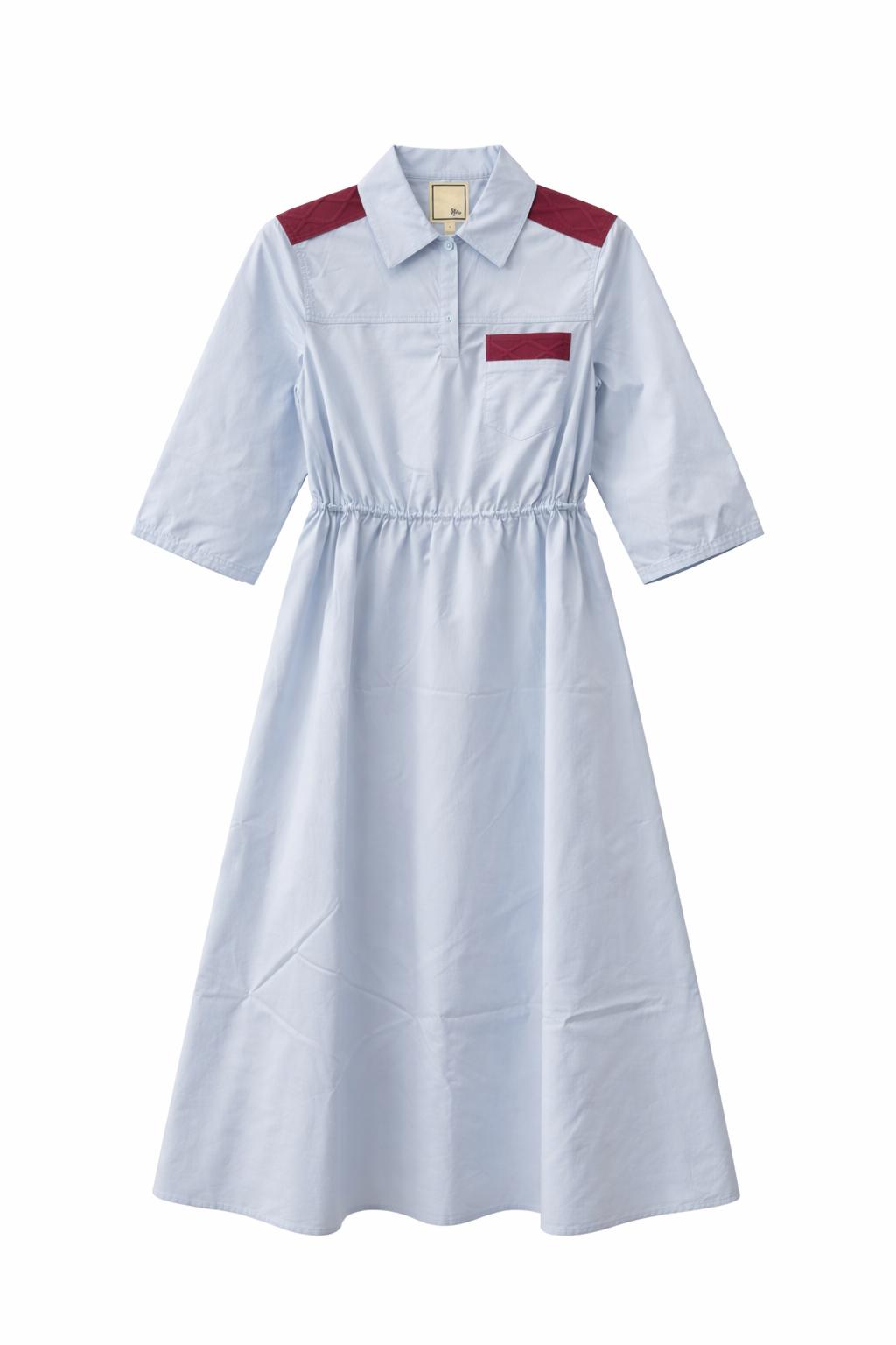 Cotton Shirt Dress with Toggles and Knit Insert Details