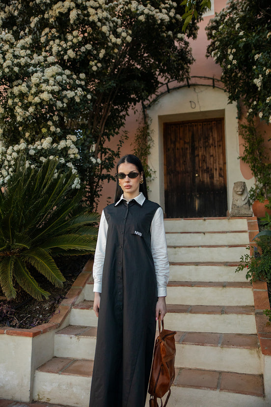 Sleeveless Cotton Dress with Upside Down Pocket