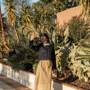 Wrap to Side Skirt with Wide Side Pleat