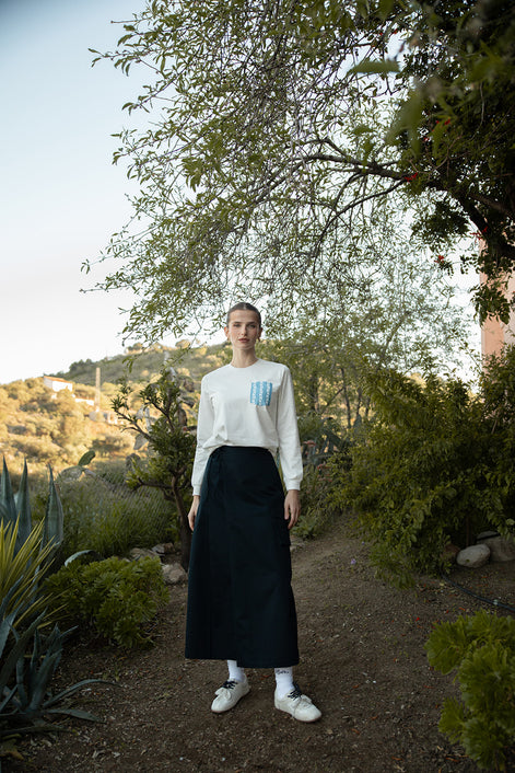 Wrap to Side Skirt with Wide Side Pleat