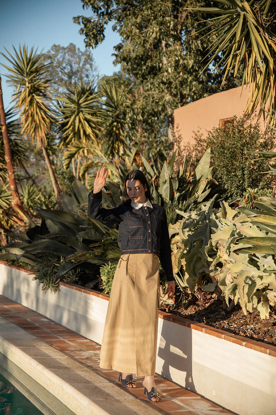 Wrap to Side Skirt with Wide Side Pleat