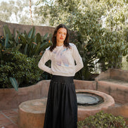 Dropped Waist Frayed Pleat Denim Skirt