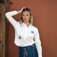 Aline Denim Skirt with Printed Scarf Belt