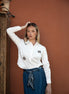 Aline Denim Skirt with Printed Scarf Belt