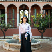 Aline Denim Skirt with Printed Scarf Belt