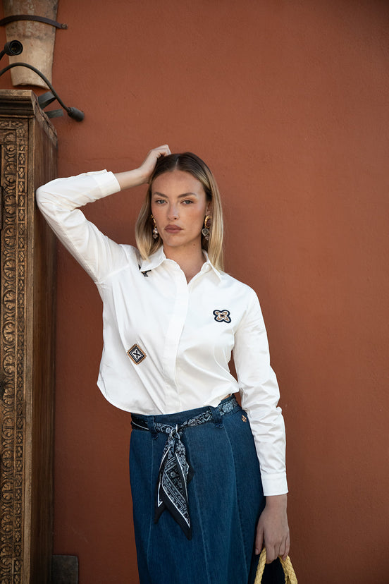 Aline Denim Skirt with Printed Scarf Belt