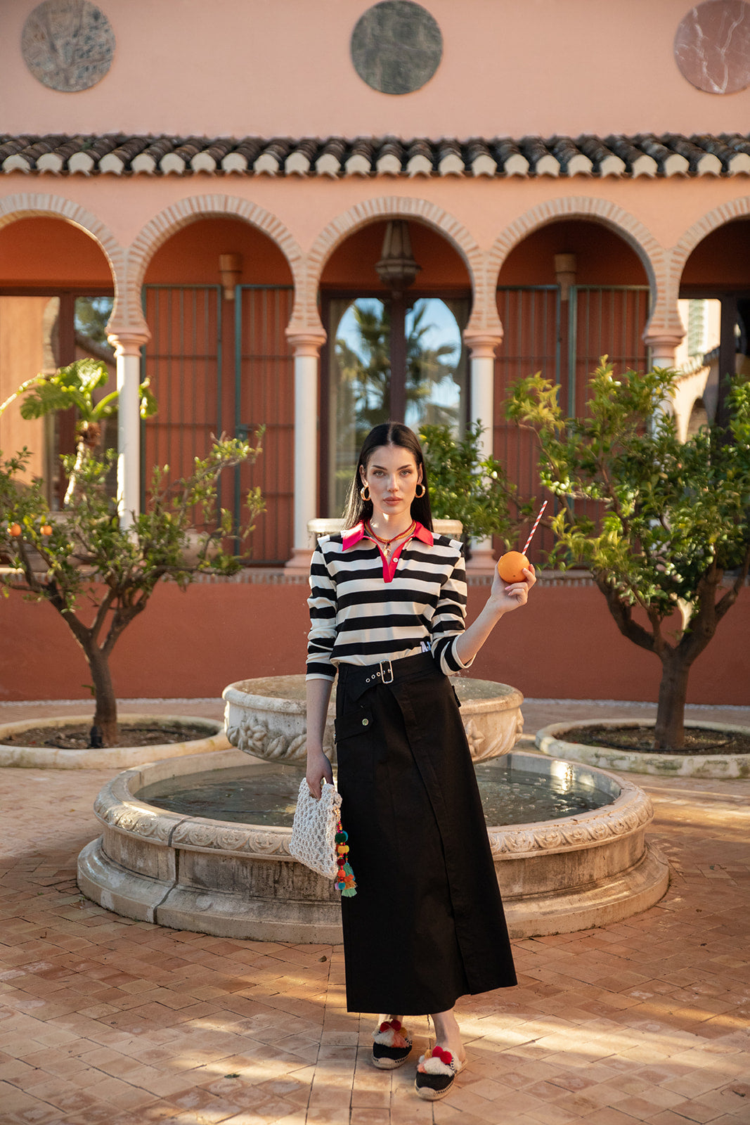 Elastic Waist Skirt with Buckled Belt and Cargo Pockets