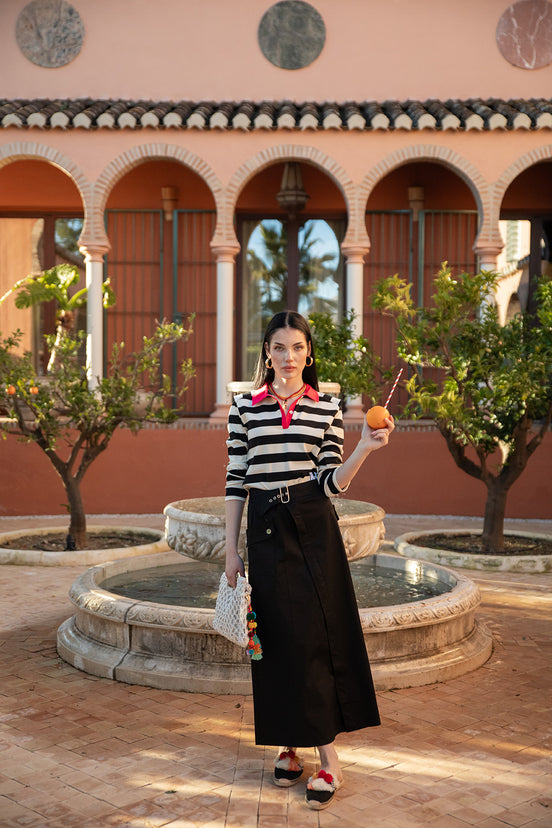 Elastic Waist Skirt with Buckled Belt and Cargo Pockets