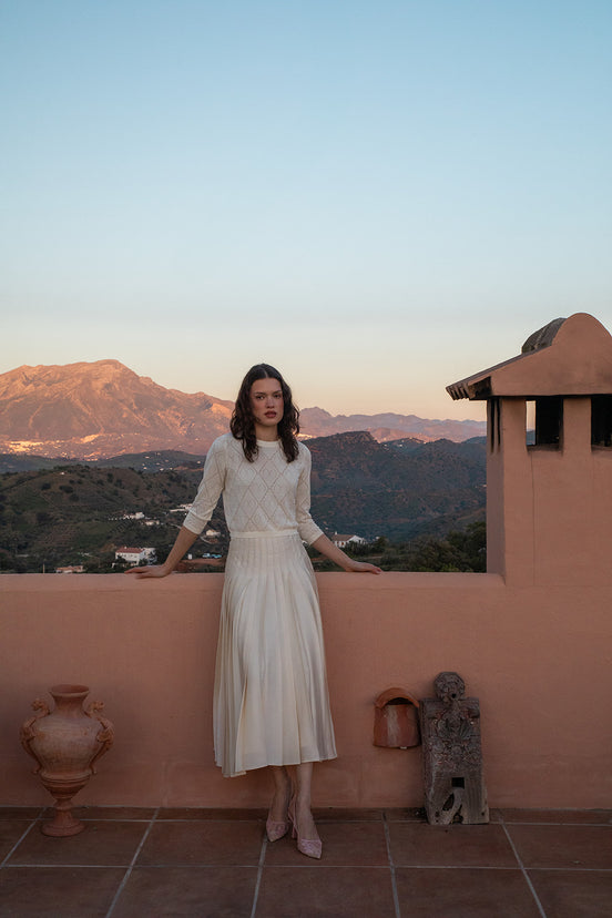 Sewn Down Knife Pleat Maxi Satin Skirt with Waistband