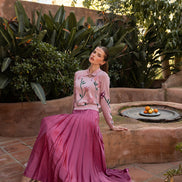 Sewn Down Knife Pleat Maxi Satin Skirt with Waistband