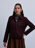 Suede Zip Up Collared Jacket with Gathered Waistband and Side Leather Buckles