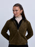 Suede Zip Up Collared Jacket with Gathered Waistband and Side Leather Buckles - Green