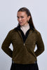 Suede Zip Up Collared Jacket with Gathered Waistband and Side Leather Buckles - Green
