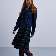 Double Breasted Denim Jacket with Contrast Collar