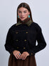 Double Breasted Denim Jacket with Contrast Collar