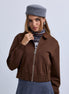 Zip Front Bomber with Suede Collar and Wide Synced Waist