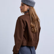 Zip Front Bomber with Suede Collar and Wide Synced Waist
