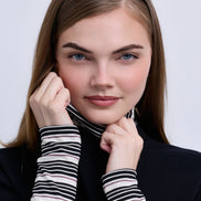 Boxy Sweatshirt with Striped Neck Cuffs and Bottom Band