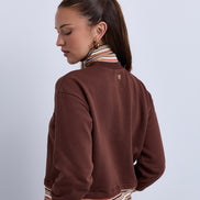Boxy Sweatshirt with Striped Neck Cuffs and Bottom Band