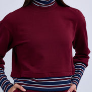 Boxy Sweatshirt with Striped Neck Cuffs and Bottom Band