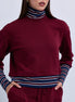 Boxy Sweatshirt with Striped Neck Cuffs and Bottom Band - Burgundy