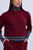 Boxy Sweatshirt with Striped Neck Cuffs and Bottom Band - Burgundy