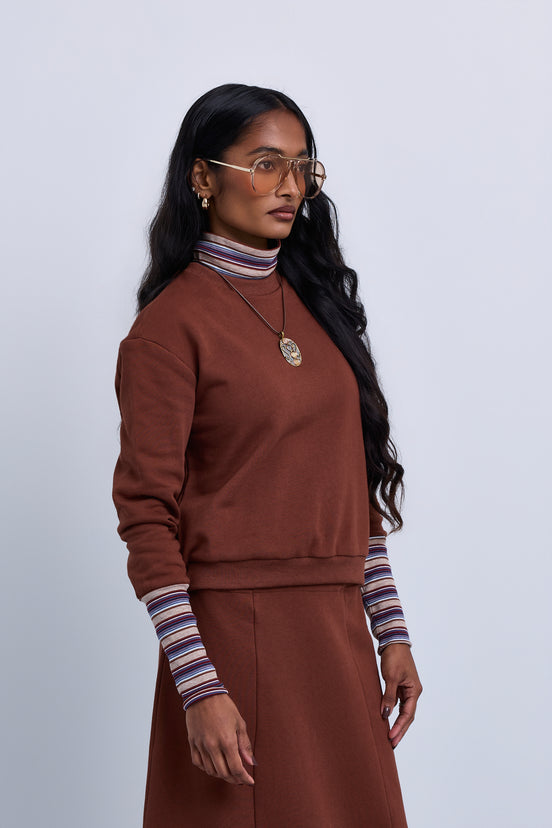 Contrast Trim Mock Neck Knit Sweater