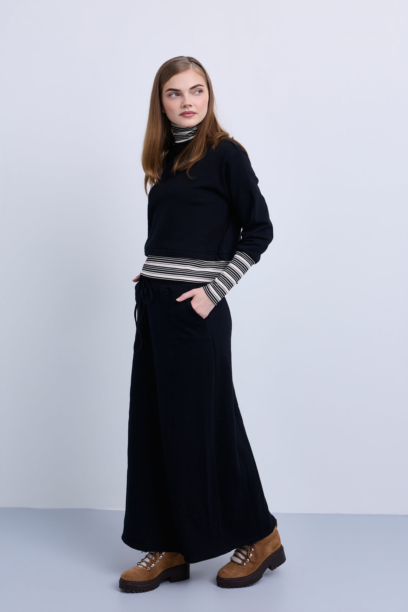 Front Tie Maxi Skirt with Large Hip Pockets