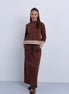 Front Tie Maxi Skirt with Large Hip Pockets - Brown