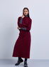 Front Tie Maxi Skirt with Large Hip Pockets - Burgundy