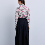 Double Pleat Fine Wool Maxi Skirt with Gold Clasp Leather. Belt