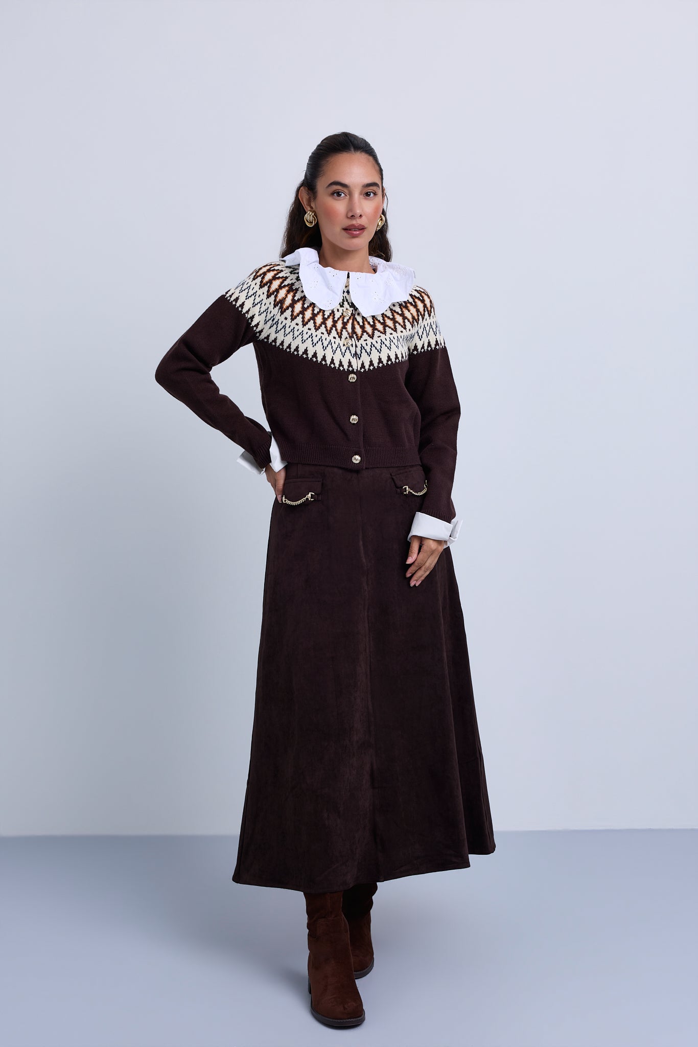 Aline Suede Skirt with Chain Pocket Design