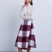 Wrap to Side Plaid Aline Knee Length Skirt