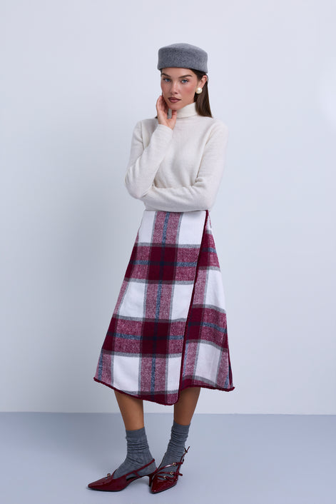Wrap to Side Plaid Aline Knee Length Skirt