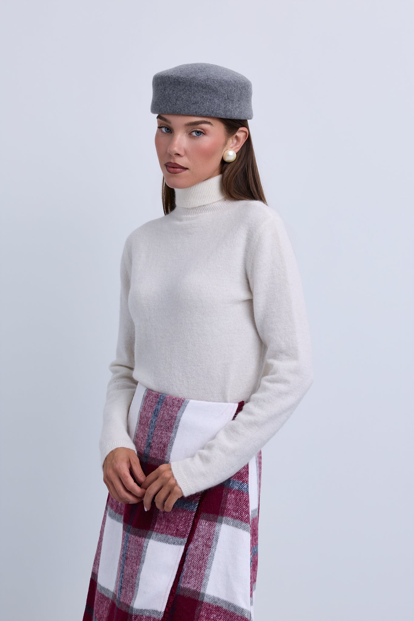 Wrap to Side Plaid Aline Knee Length Skirt