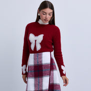 Wrap to Side Plaid Aline Knee Length Skirt