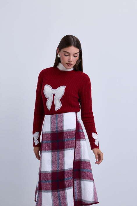 Wrap to Side Plaid Aline Knee Length Skirt