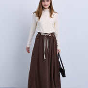 Fine Cord Maxi Skirt with Side Panel Seam Details