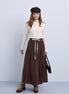 Fine Cord Maxi Skirt with Side Panel Seam Details - Brown