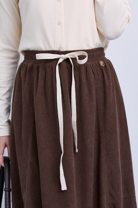 Fine Cord Maxi Skirt with Side Panel Seam Details