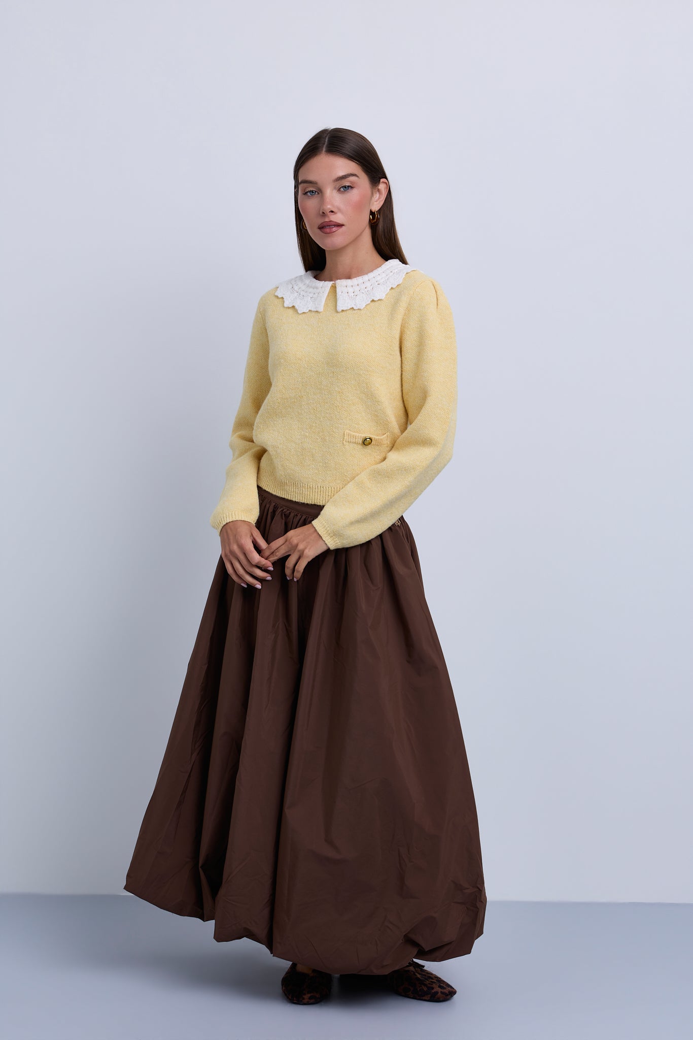 Gathered Bubble Hem Midi Skirt