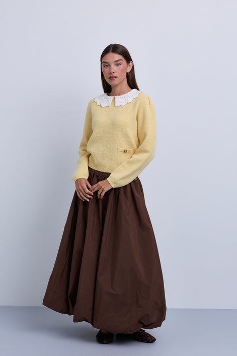 Gathered Bubble Hem Midi Skirt