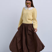 Gathered Bubble Hem Midi Skirt