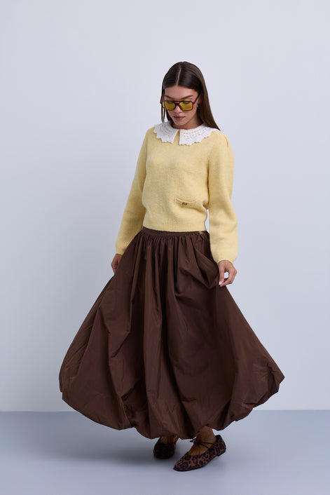 Gathered Bubble Hem Midi Skirt