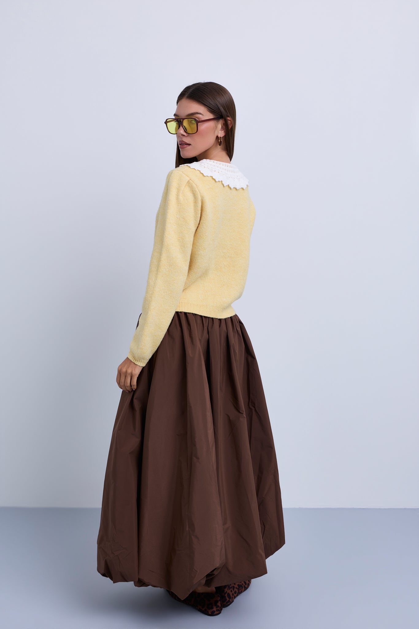 Gathered Bubble Hem Midi Skirt