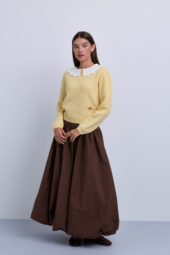 Gathered Bubble Hem Midi Skirt