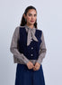 Check Neck Tie Blouse with Attached Knitwear