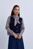 Check Neck Tie Blouse with Attached Knitwear