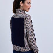 Check Neck Tie Blouse with Attached Knitwear